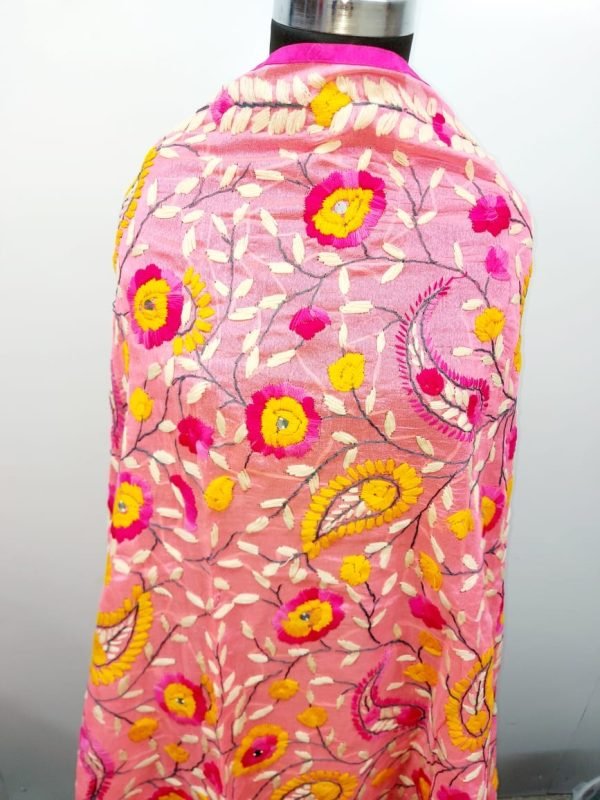 PINK DUPATTA WITH CREAM & YELLOW WORK