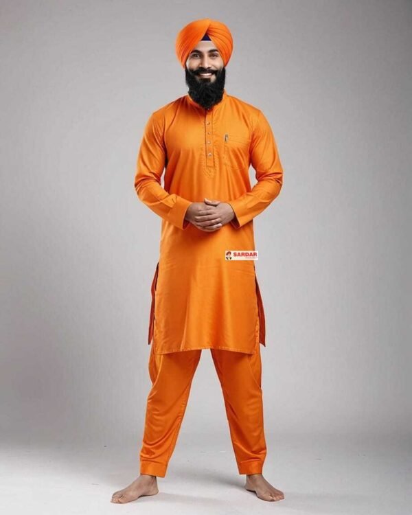 SARDAR EXCLUSIVE ORANGE KURTA  ORANGE CHURIDAR PAJAMI - Image 5