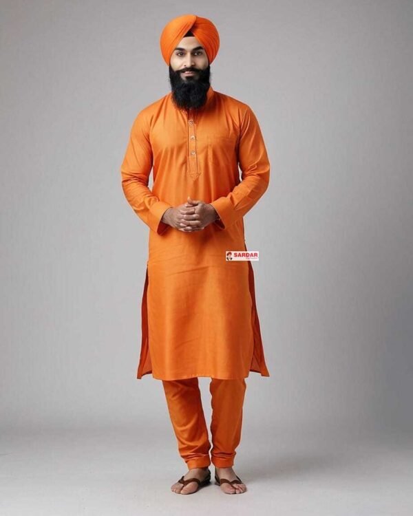 SARDAR EXCLUSIVE ORANGE KURTA  ORANGE CHURIDAR PAJAMI - Image 4