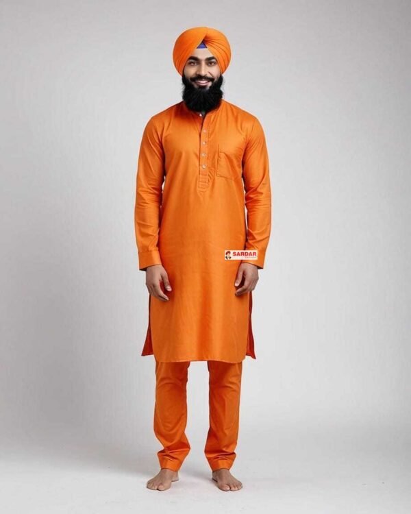 SARDAR EXCLUSIVE ORANGE KURTA  ORANGE CHURIDAR PAJAMI - Image 3