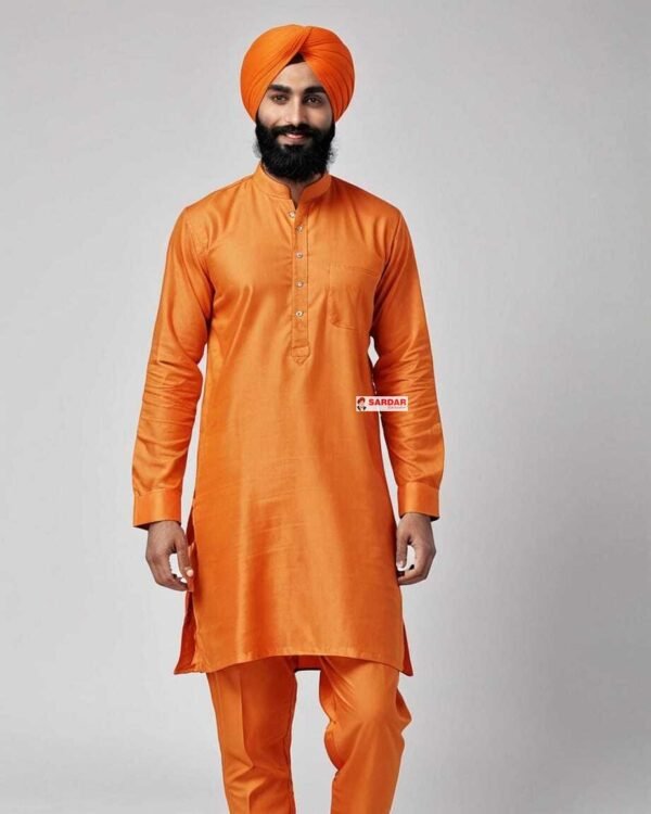 SARDAR EXCLUSIVE ORANGE KURTA  ORANGE CHURIDAR PAJAMI