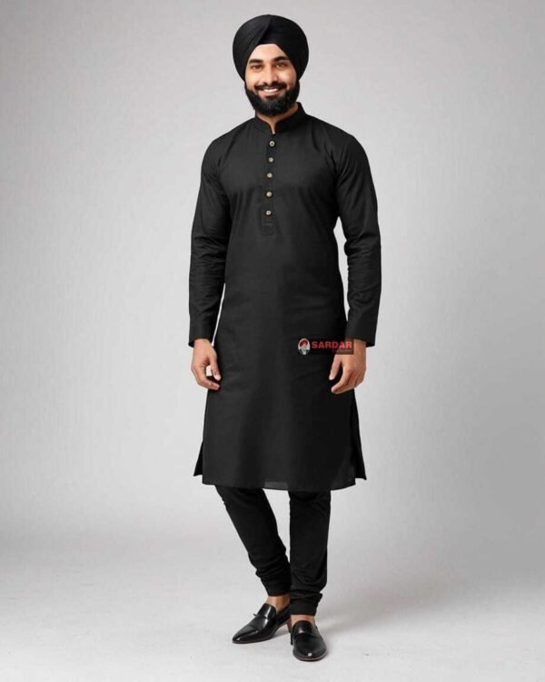 SARDAR EXCLUSIVE BLACK KURTA BLACK CHURIDAR PAJAMI - Image 2