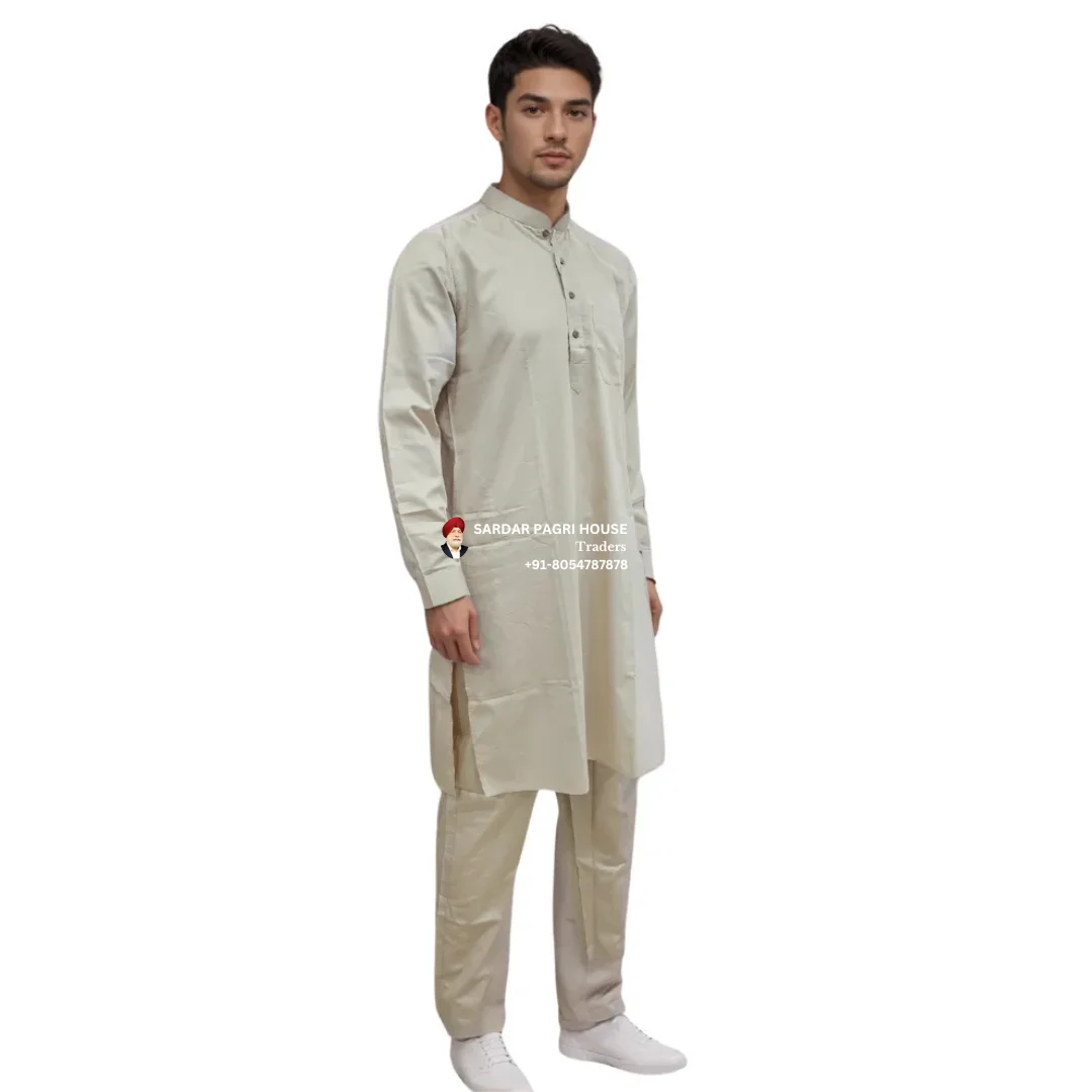 beige-poly-cotton-kurta-pajama-with-ban-collar-main