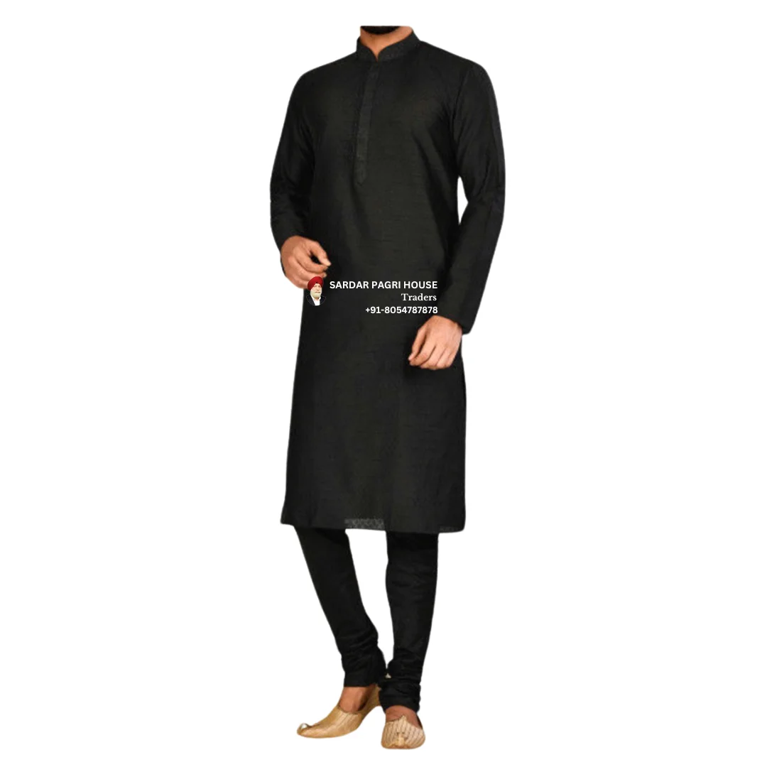 Black Bandhgala Full Sleeve Kurta Pajama For Men