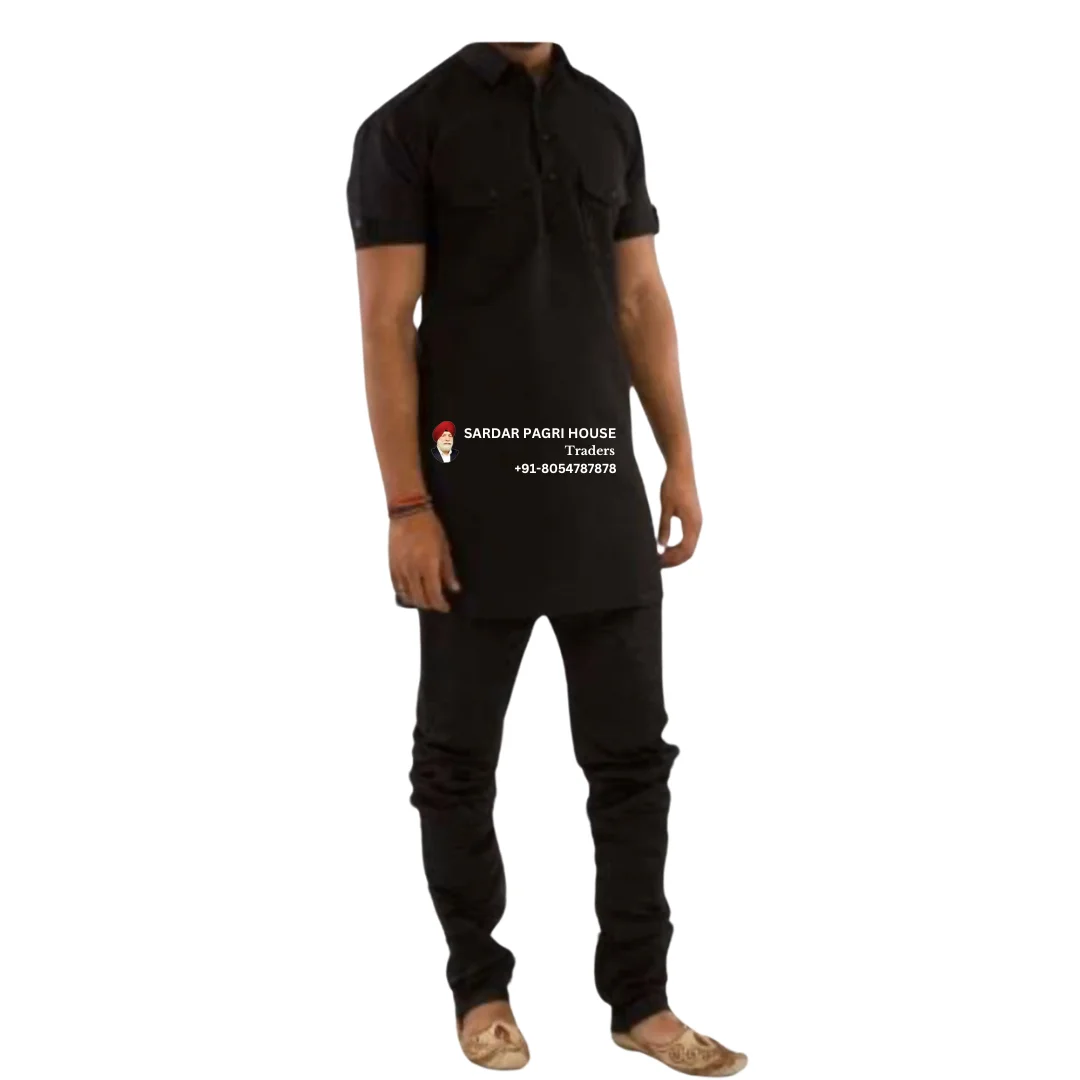 Black Muktsari Half Sleeve Kurta Pajama For Men