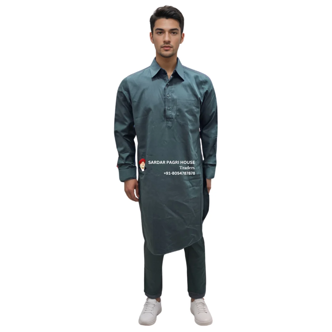 Bottle Green Giza Cotton Muktsari Kurta Pajama With Shirt Collar