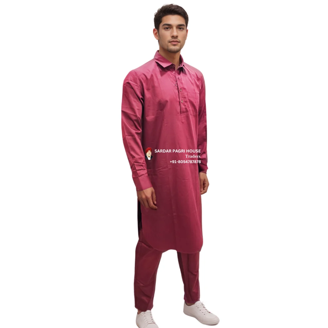 Bright Red Cotton Muktsari Kurta Pajama With Shirt Collar