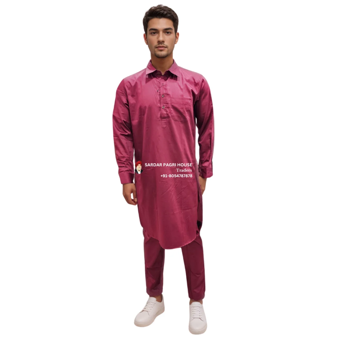Bright Red Cotton Muktsari Kurta Pajama With Shirt Collar
