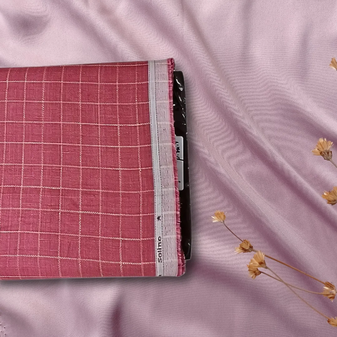 Carrot Pink Cheque Kurta Pajama Fabric