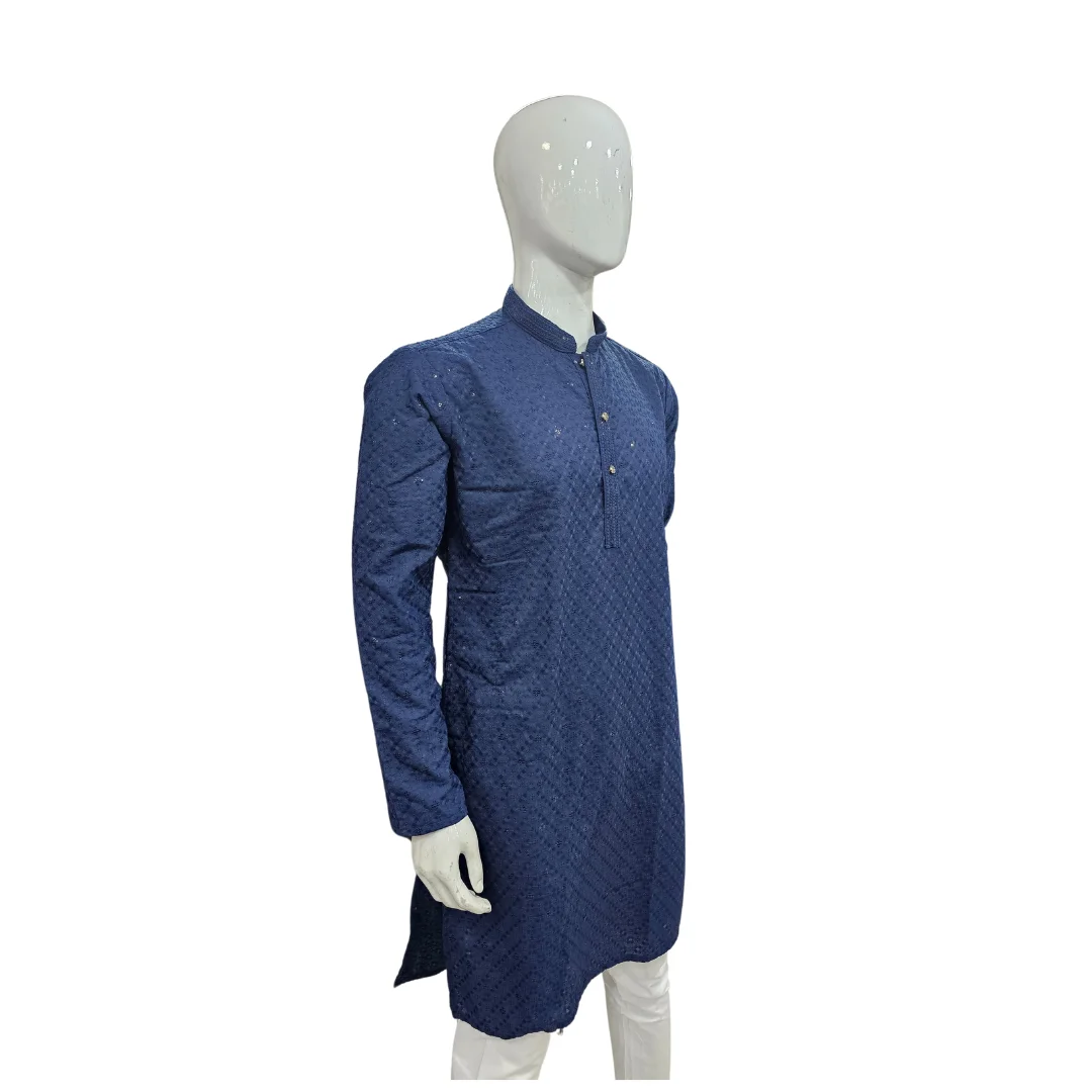 Dark Blue Kurta Pajama With Sequin Work