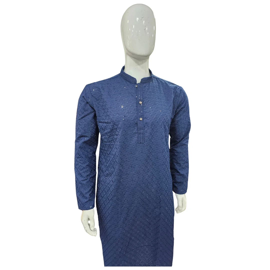 Dark Blue Kurta Pajama With Sequin Work