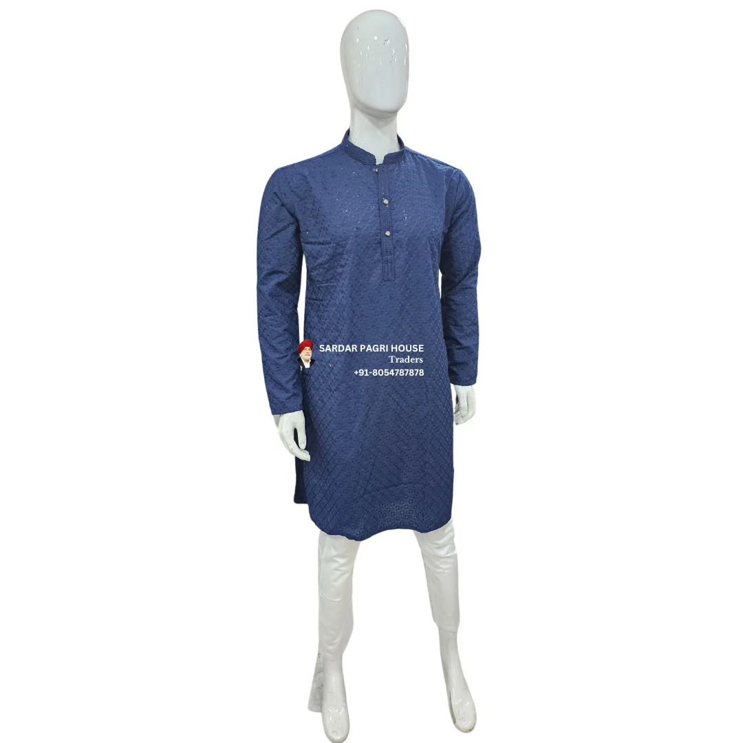 Dark Blue Kurta Pajama With Sequin Work