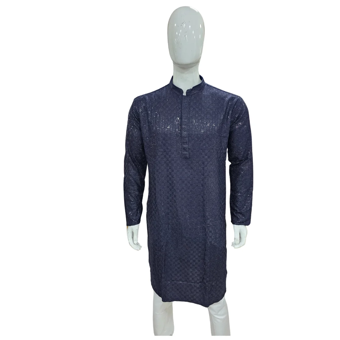 Denim Blue Kurta Pajama With Sequin Work
