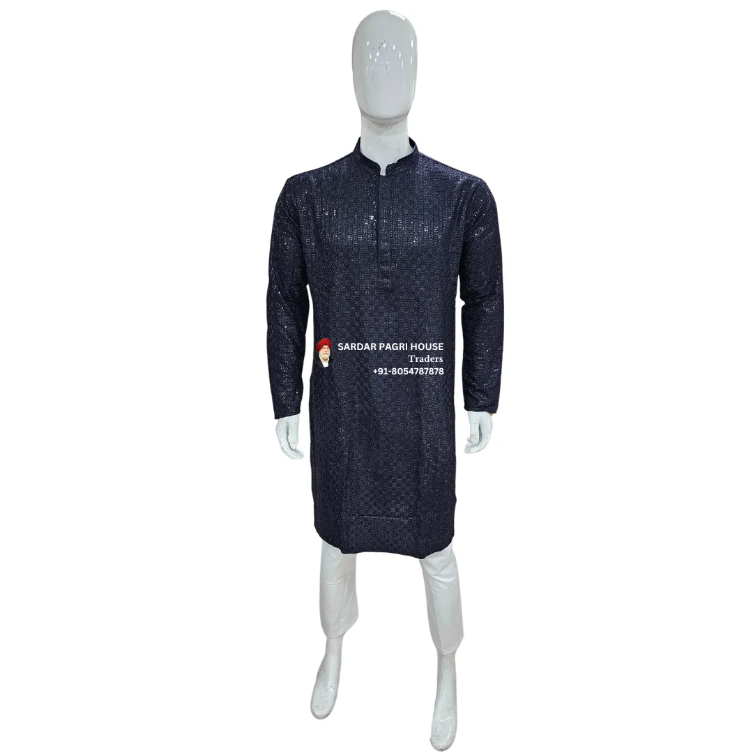 Denim Blue Kurta Pajama With Sequin Work