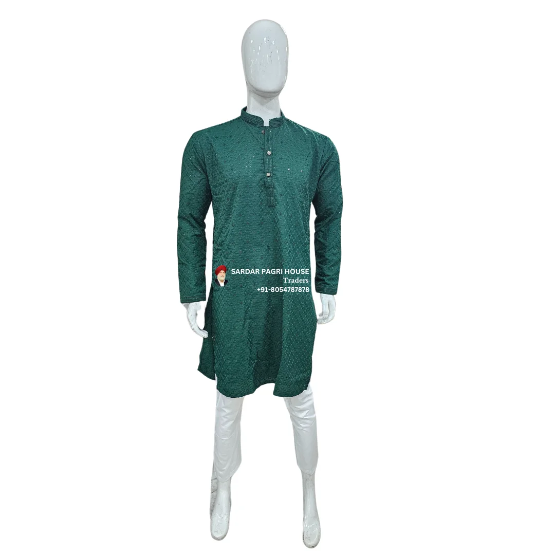 Green Kurta Pajama With Sequin Work