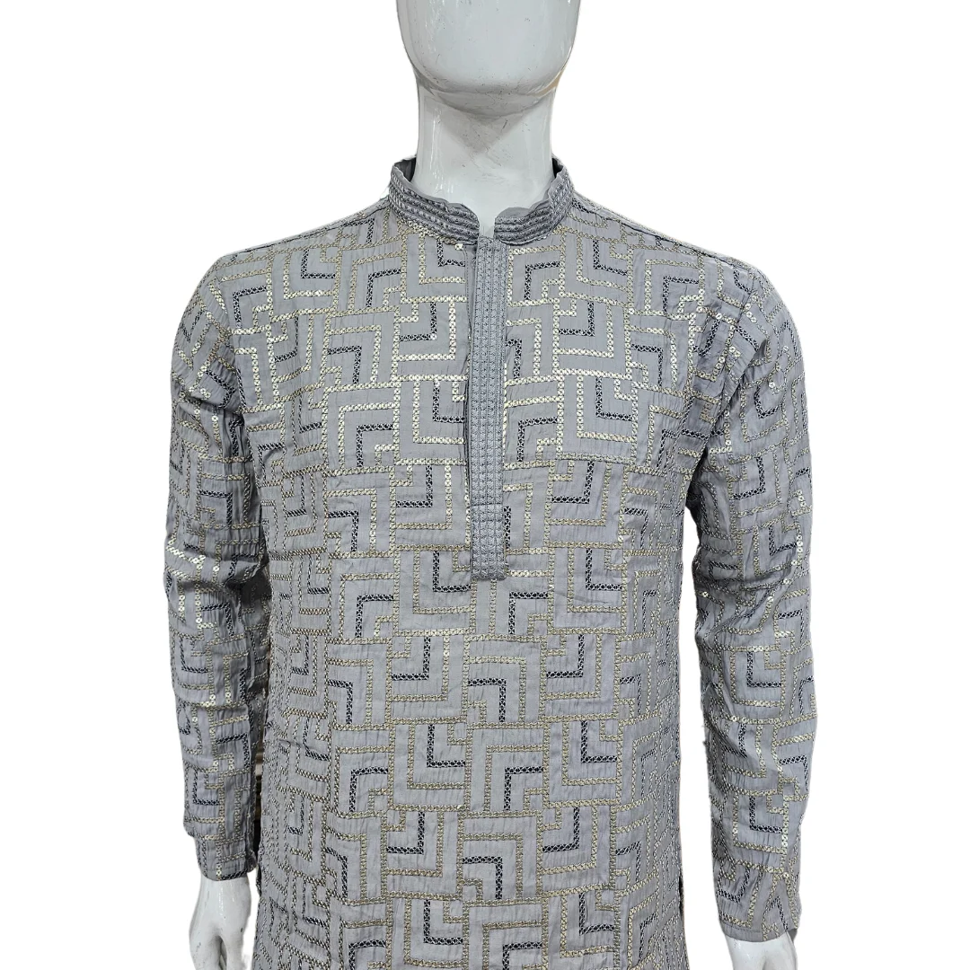Grey Kurta Pajama With Sequin Work