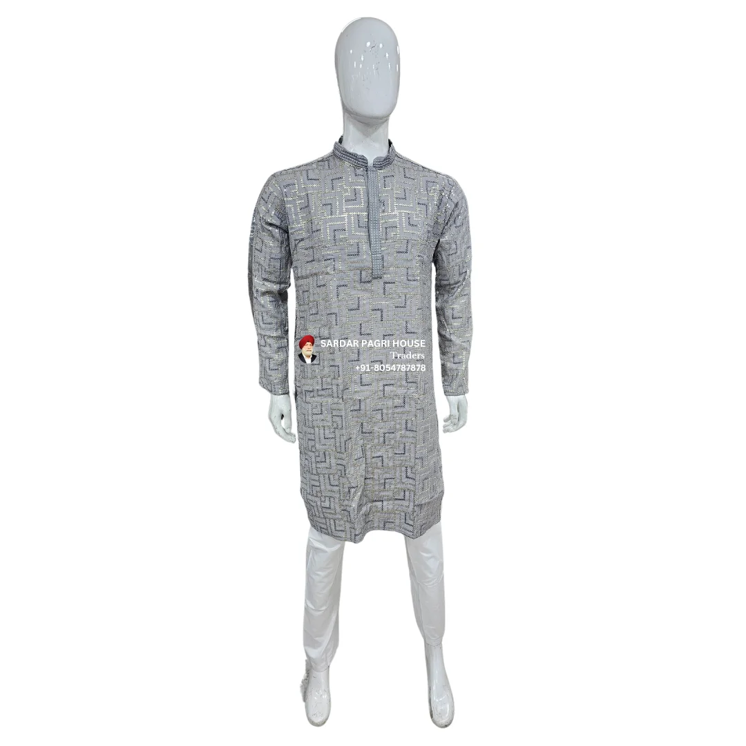 Grey Kurta Pajama With Sequin Work