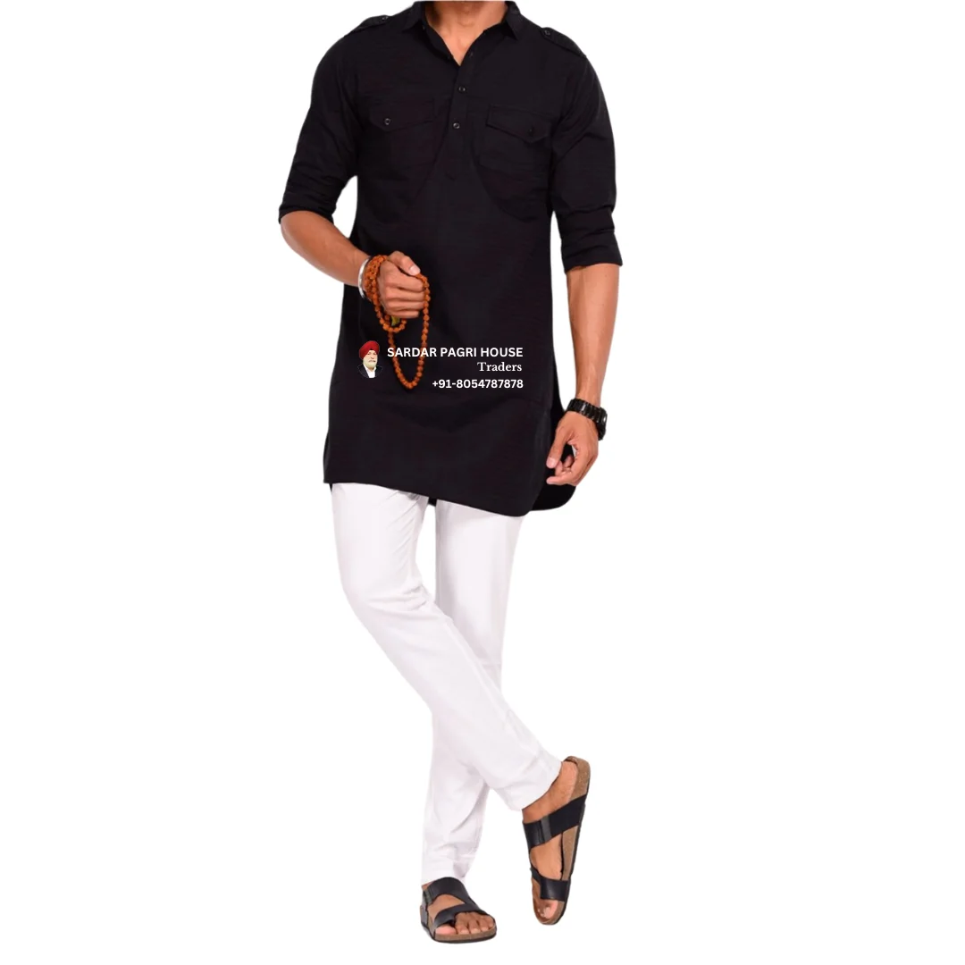 Hunter Black Kurta Pajama For Men With White Pajama