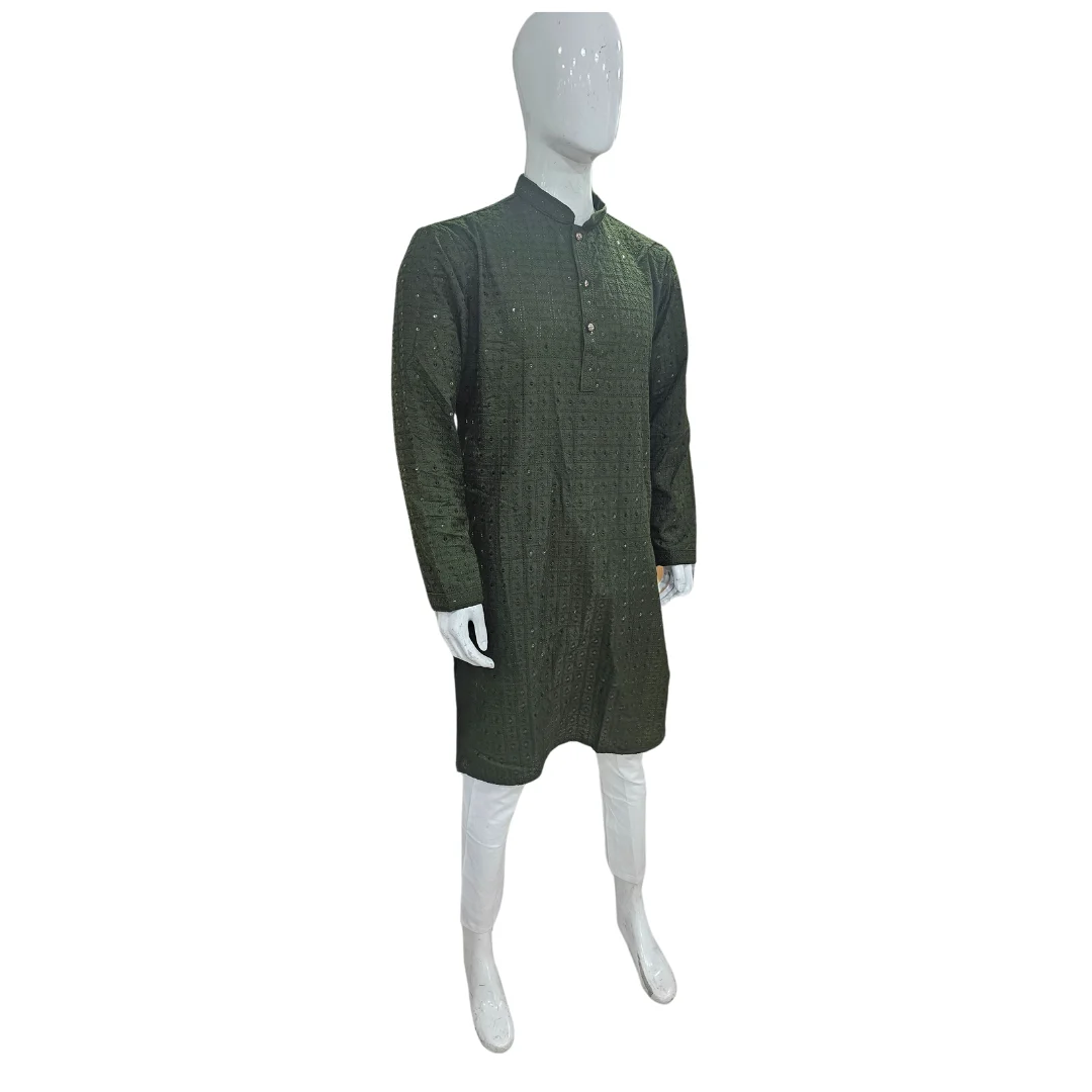 Juniper Green Kurta Pajama With Sequin Work - Image 2