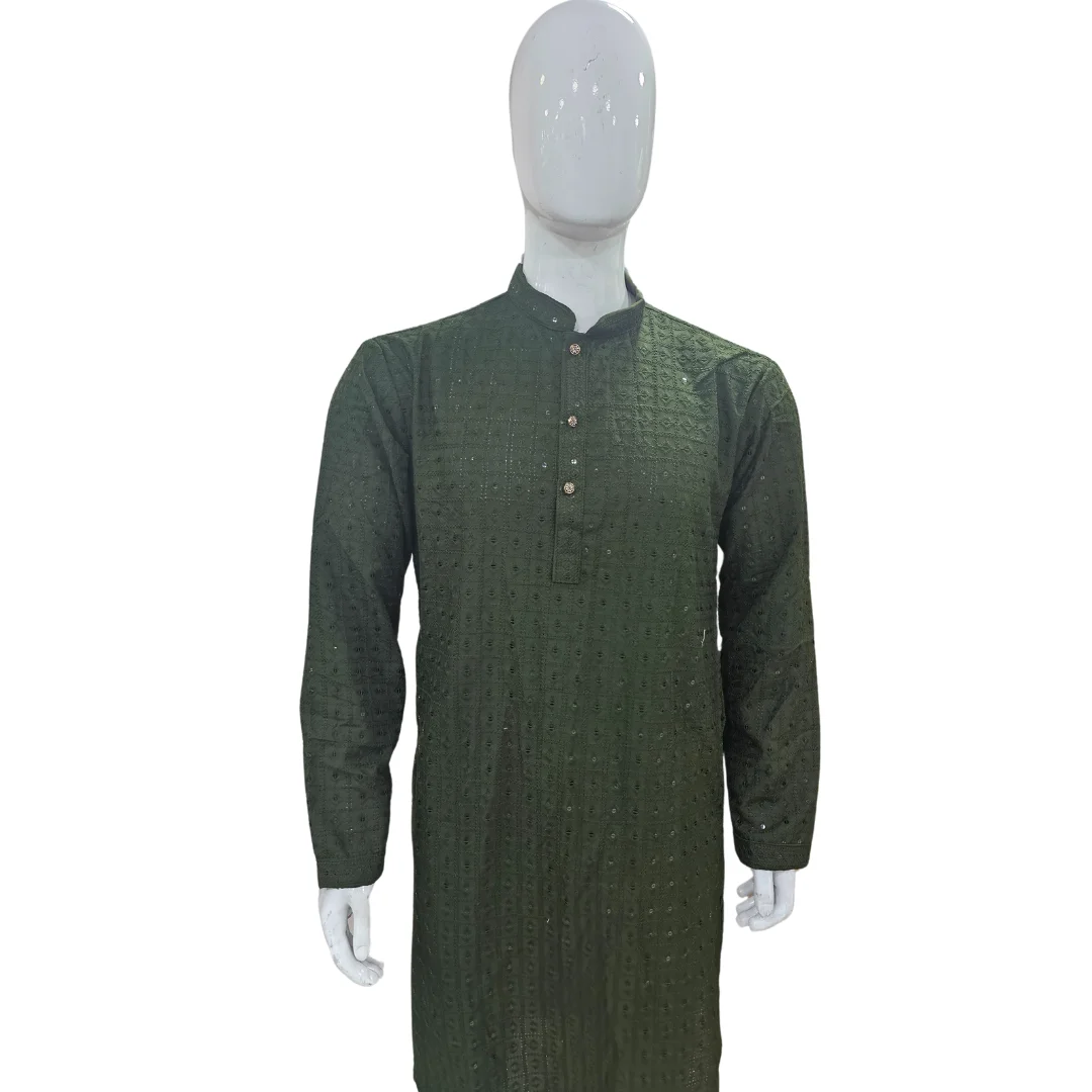 Juniper Green Kurta Pajama With Sequin Work - Image 3