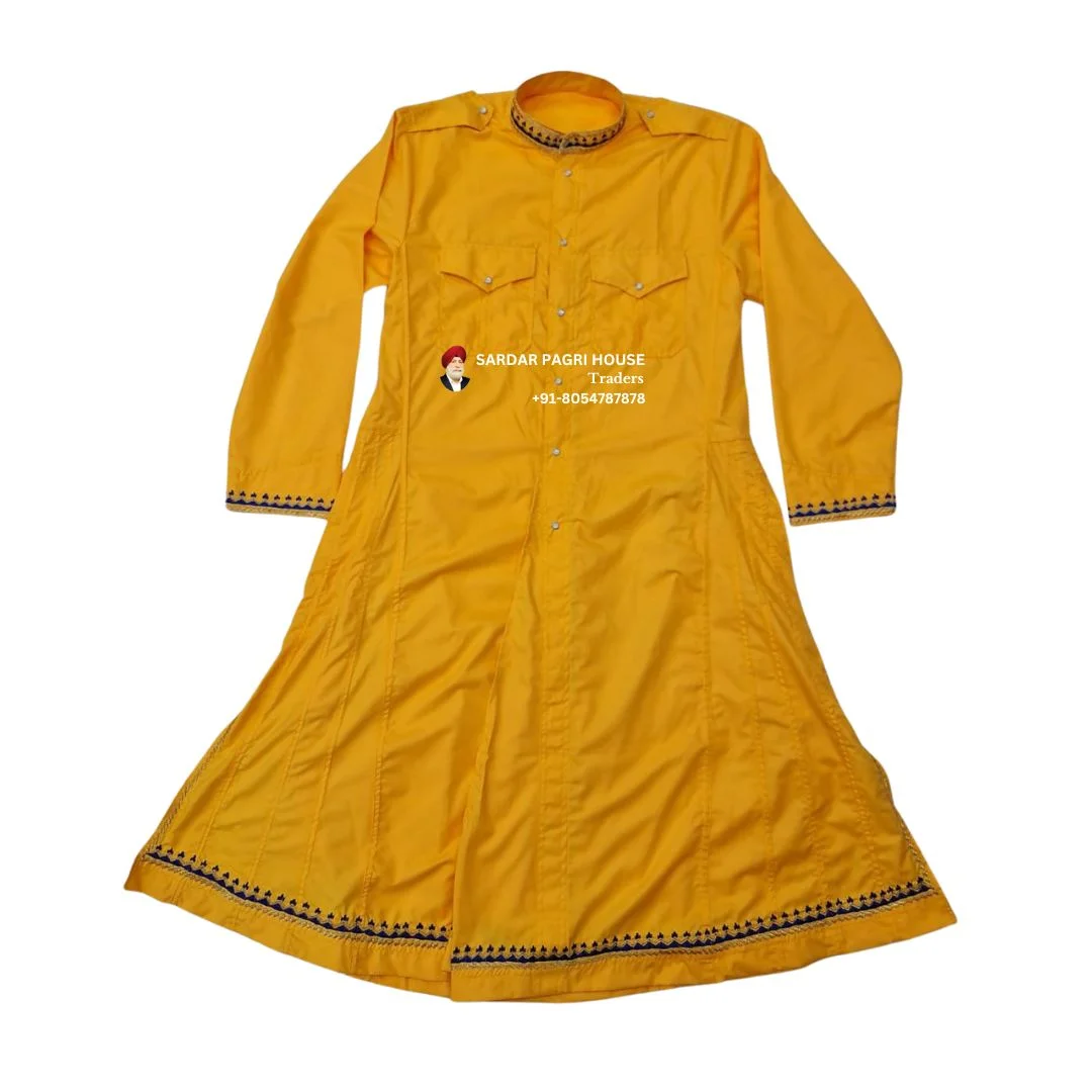 Kesri Yellow Embroidered Nihang Chola in Poly Cotton