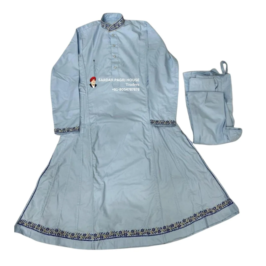 Medium Blue Embroidered Nihang Chola in Poly Cotton