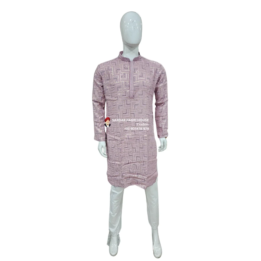 Pink Kurta Pajama With Sequin Work