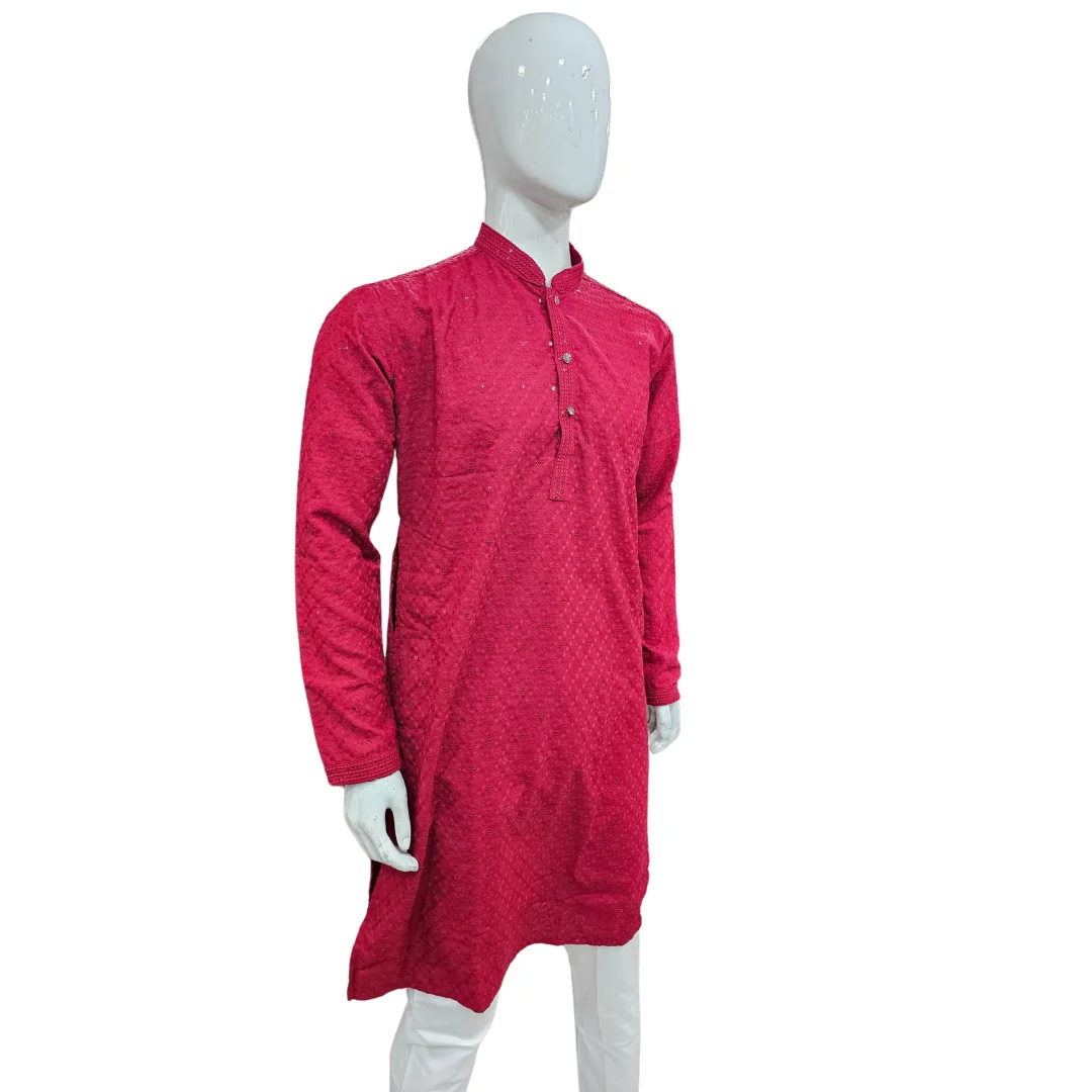 Red Kurta Pajama With Sequin Work