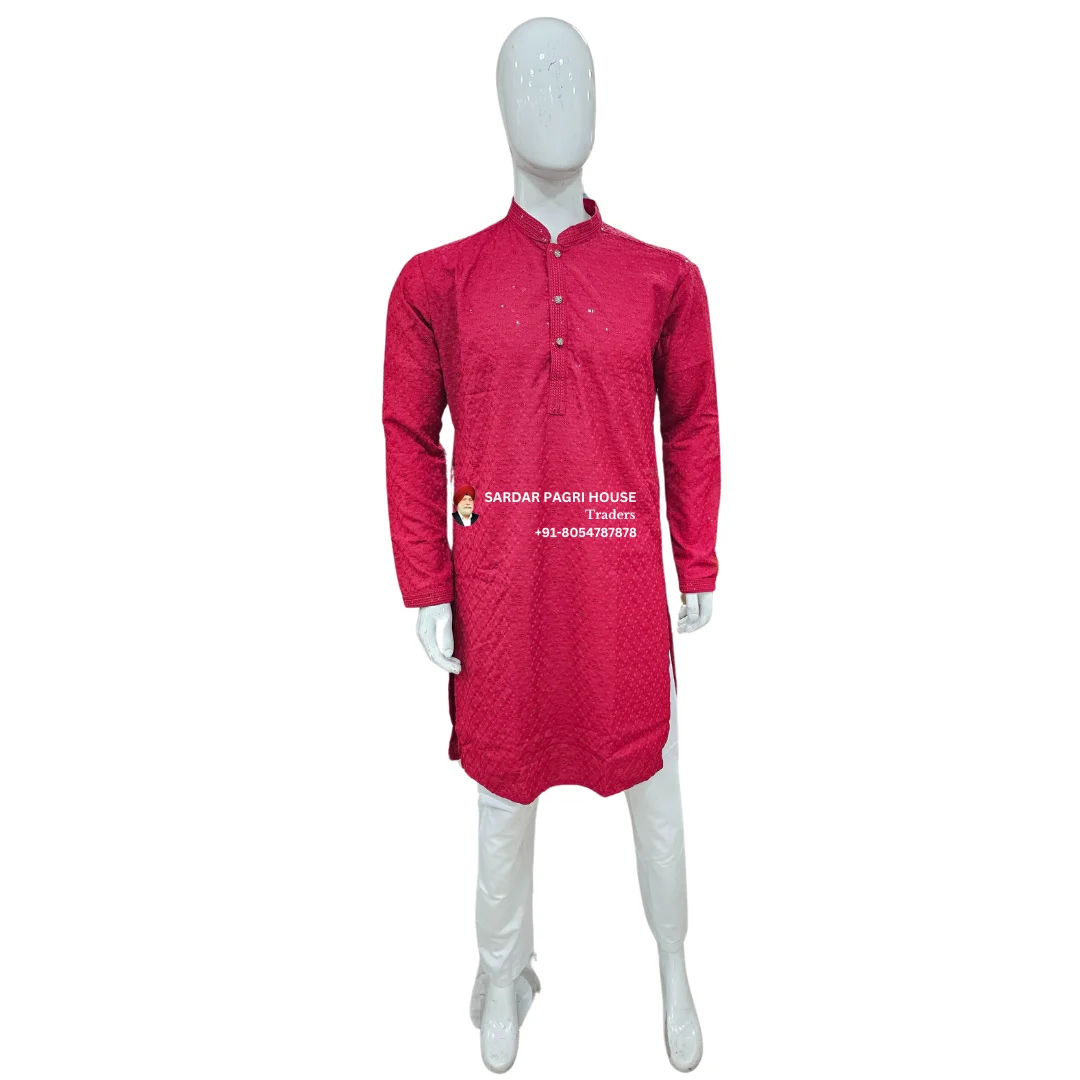 Red Kurta Pajama With Sequin Work