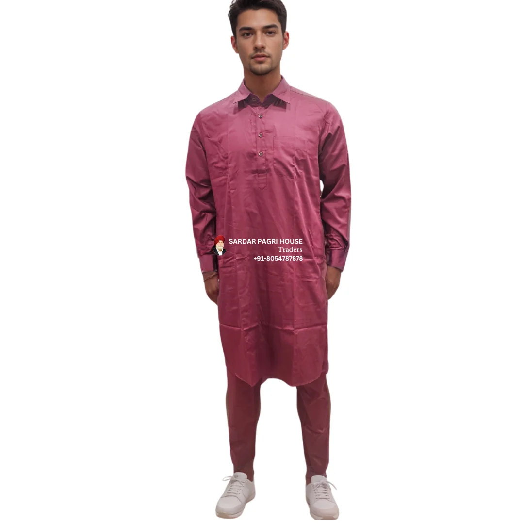 Red Poly Cotton Muktsari Kurta Pajama With Shirt Collar
