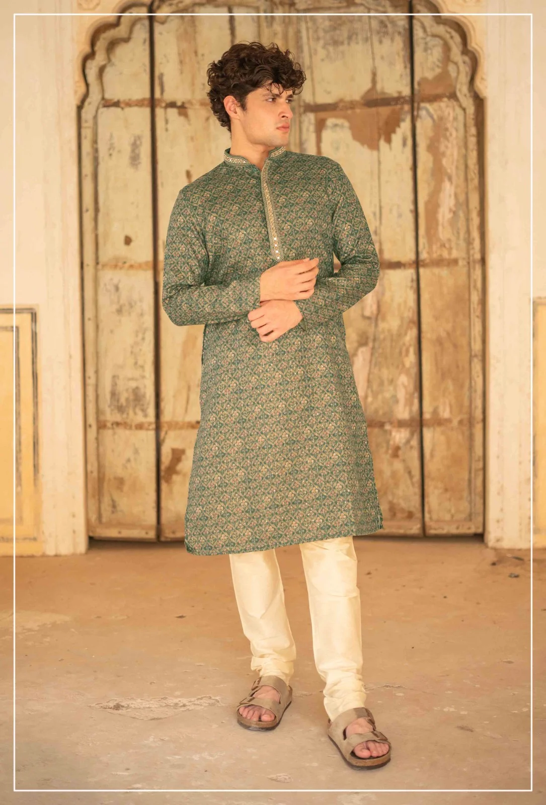 Silk India Amazon Green Printed Kurta Pajama for Men