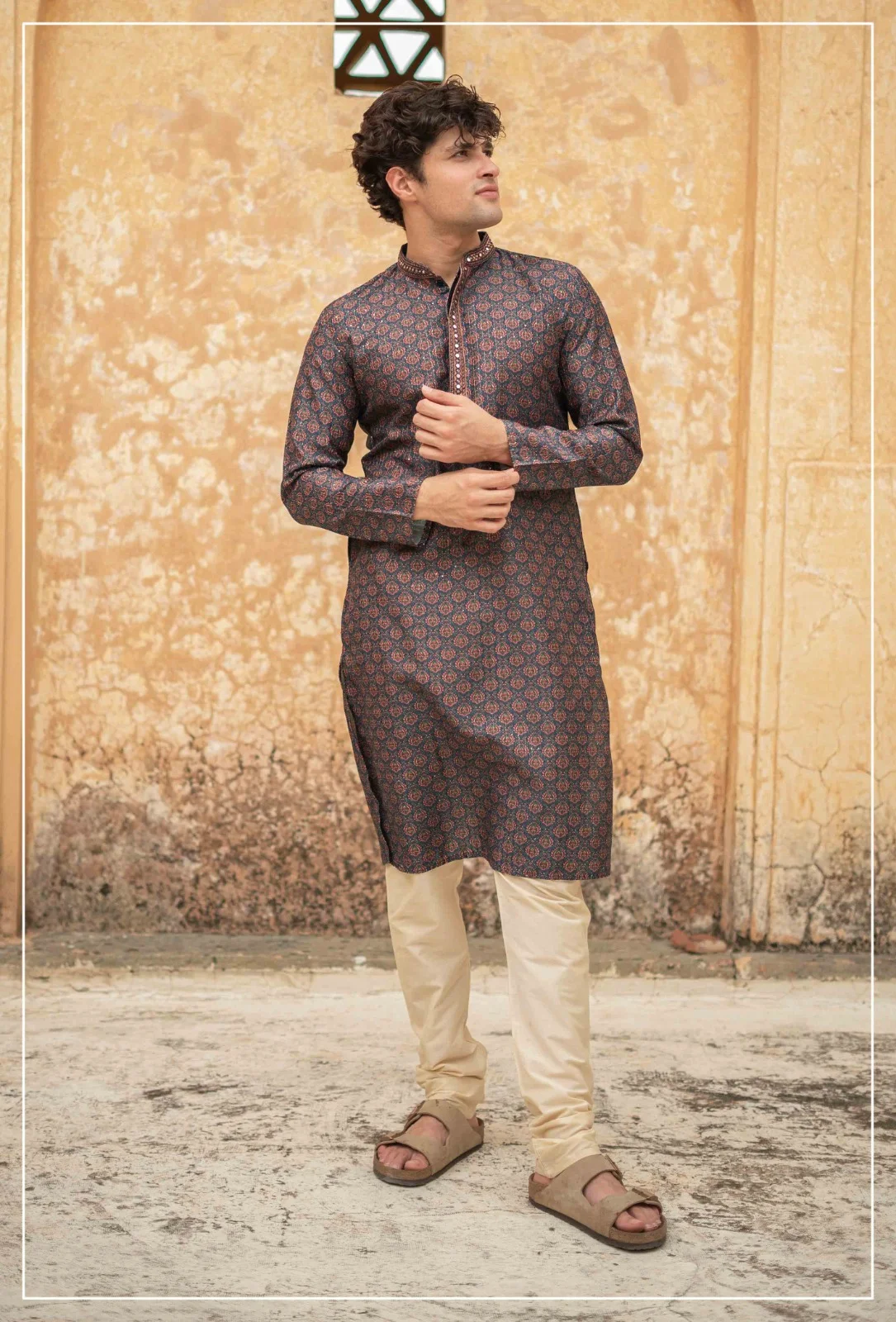 Silk India Blue Sapphire Printed Kurta Pajama for Men