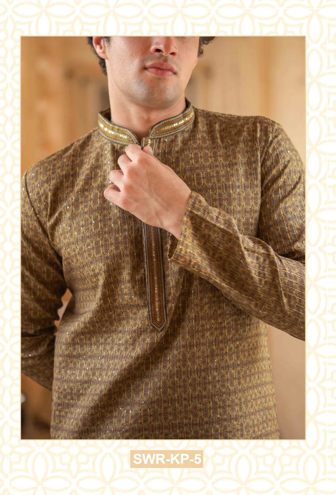 Silk India Camel Brown Printed Kurta Pajama for Men