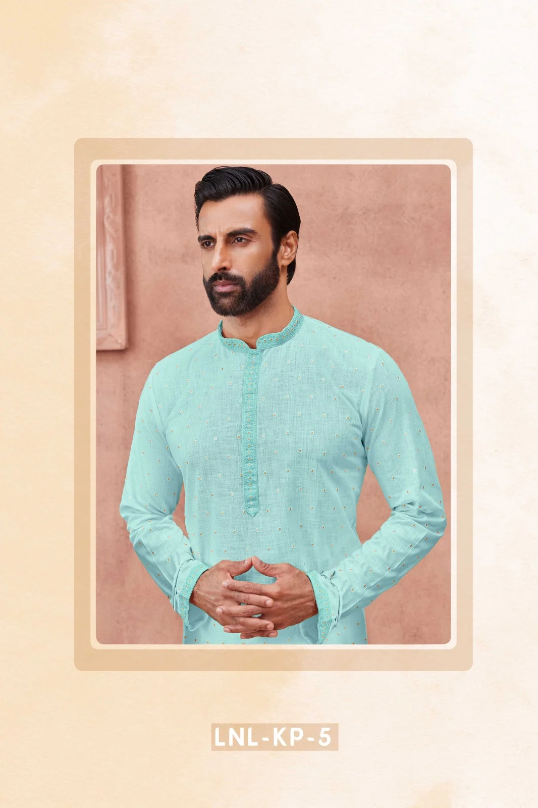 Silk India Celeste Blue Printed Kurta Pajama for Men