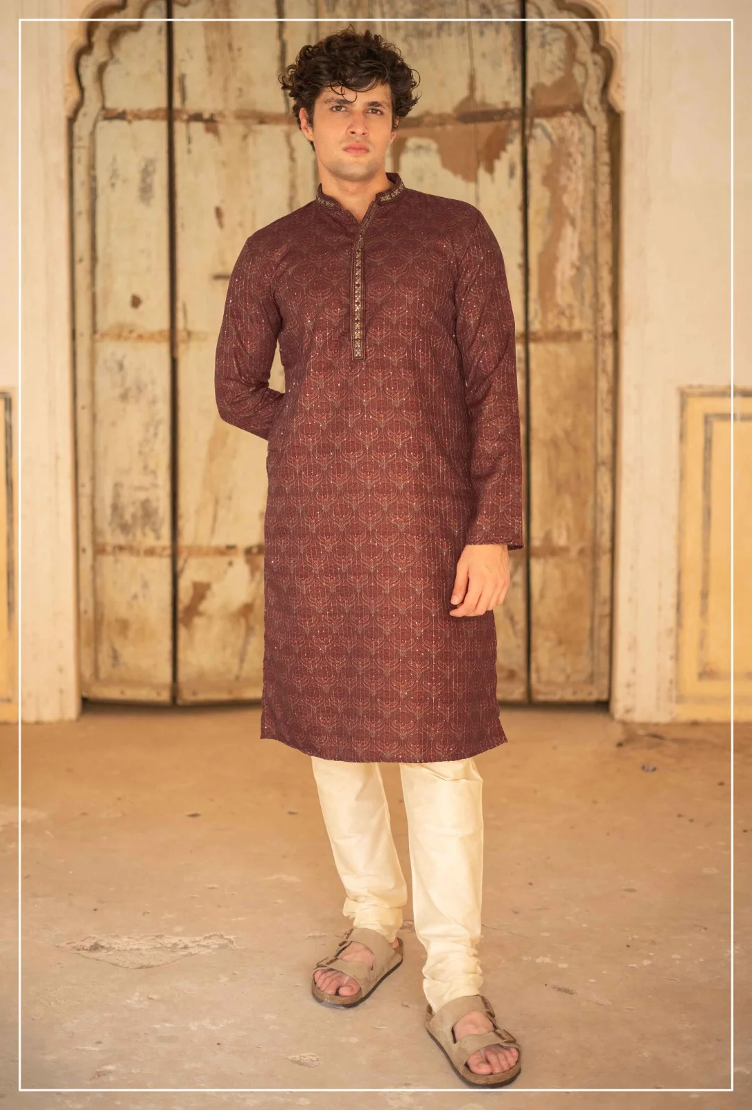 Silk India Chocolate Brown Printed Kurta Pajama for Men