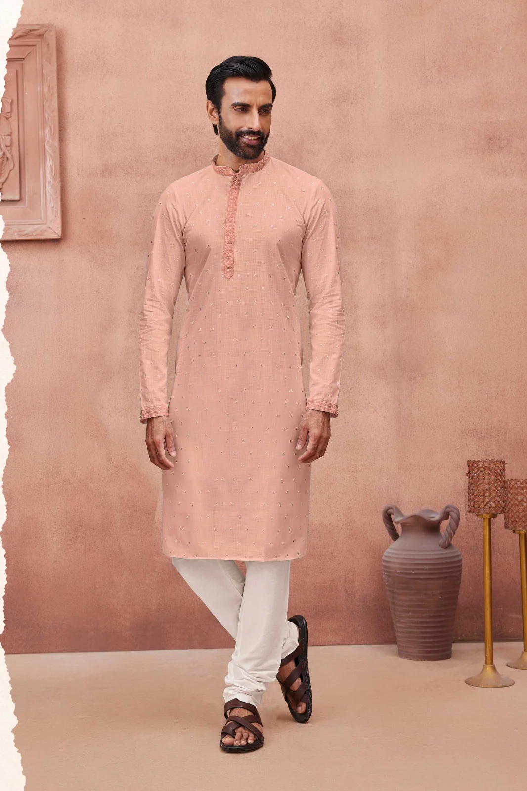 Silk India Dust Storm Pink Printed Kurta Pajama for Men