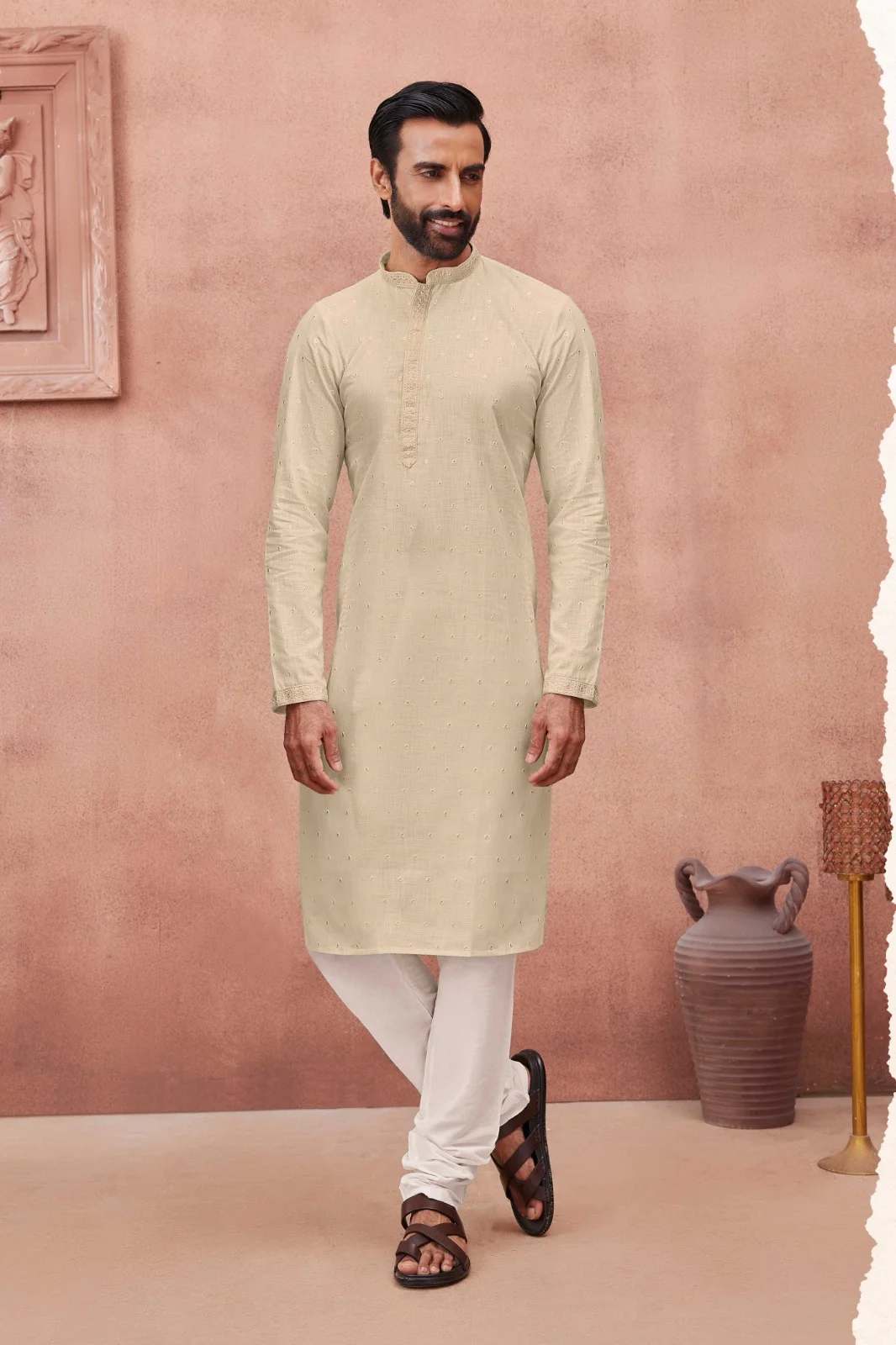 Silk India Gin Green Printed Kurta Pajama for Men