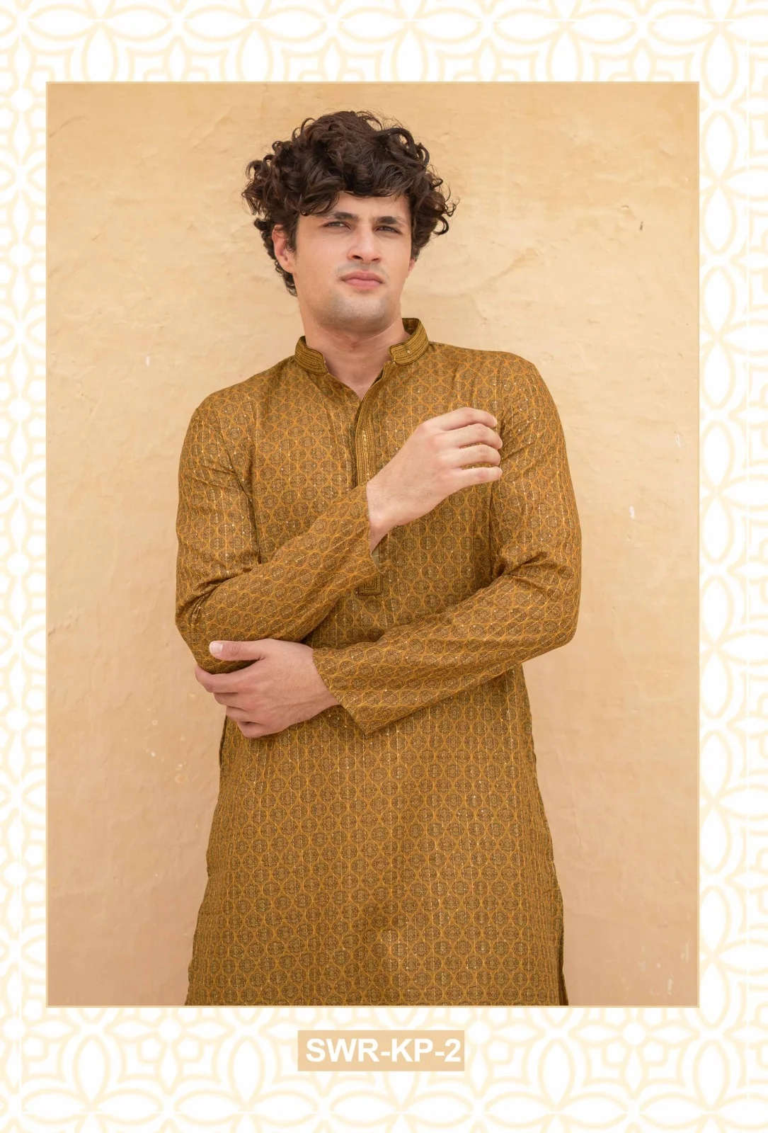 Silk India Goldenrod Printed Kurta Pajama for Men