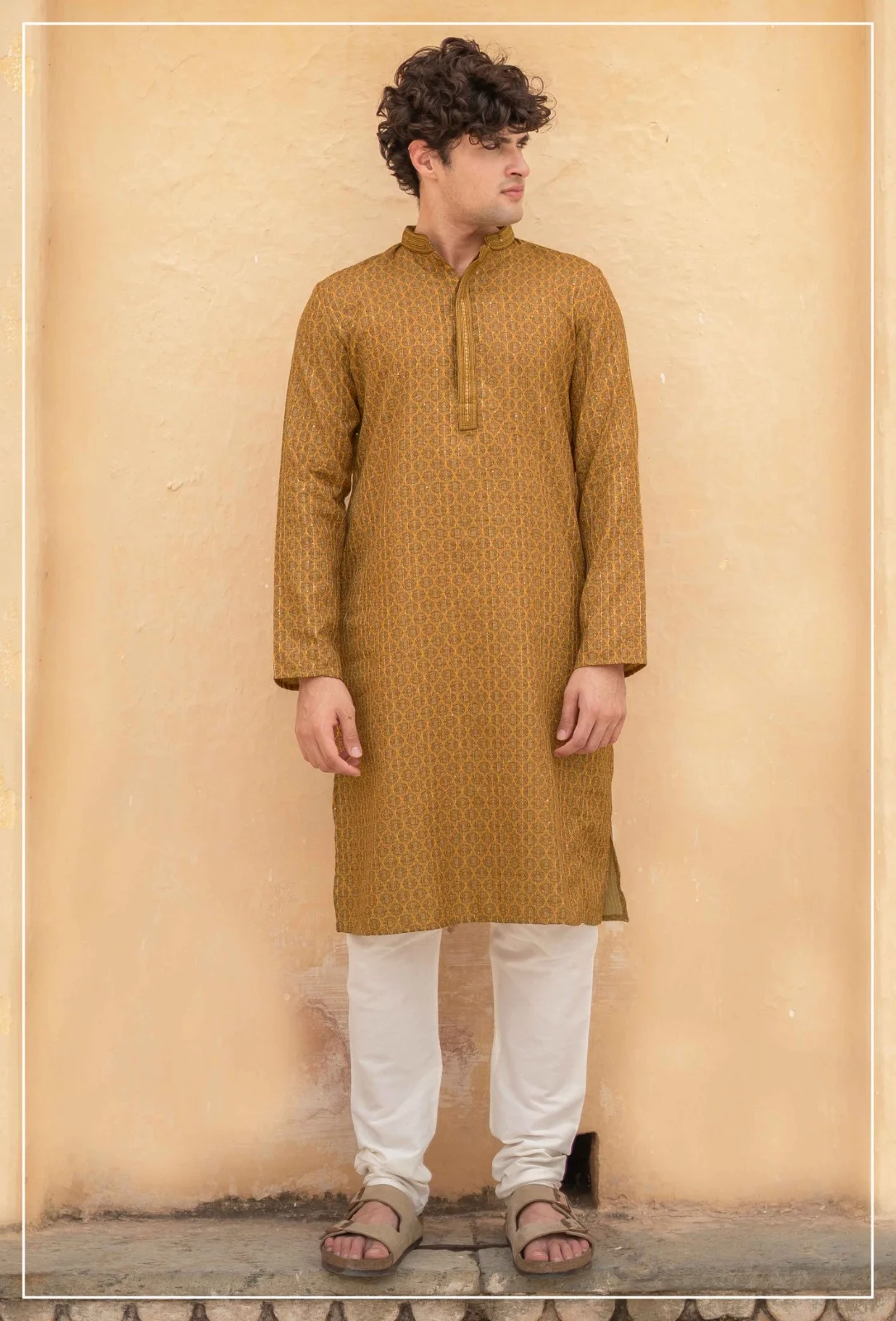 Silk India Goldenrod Printed Kurta Pajama for Men