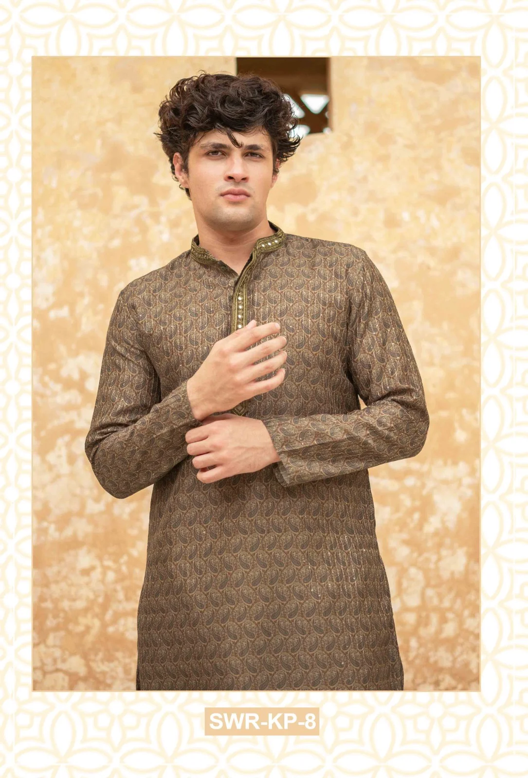 Silk India Peanut Brown Printed Kurta Pajama for Men
