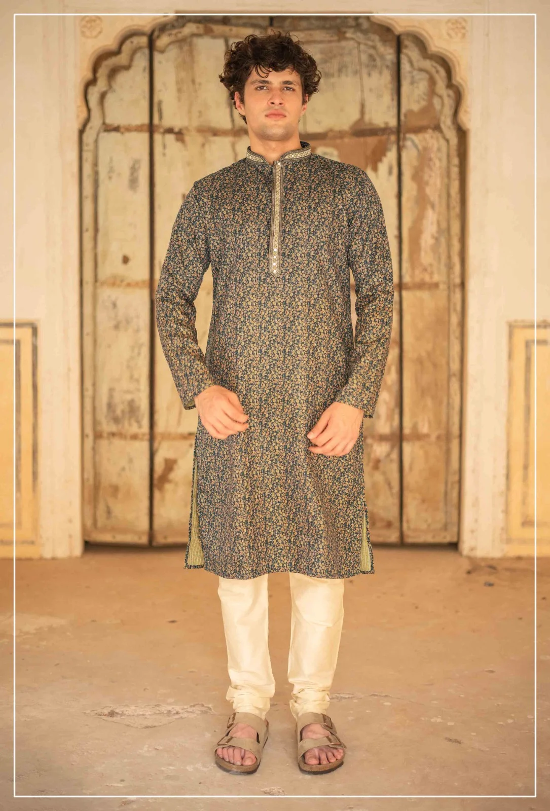 Silk India Pullman Green Printed Kurta Pajama for Men