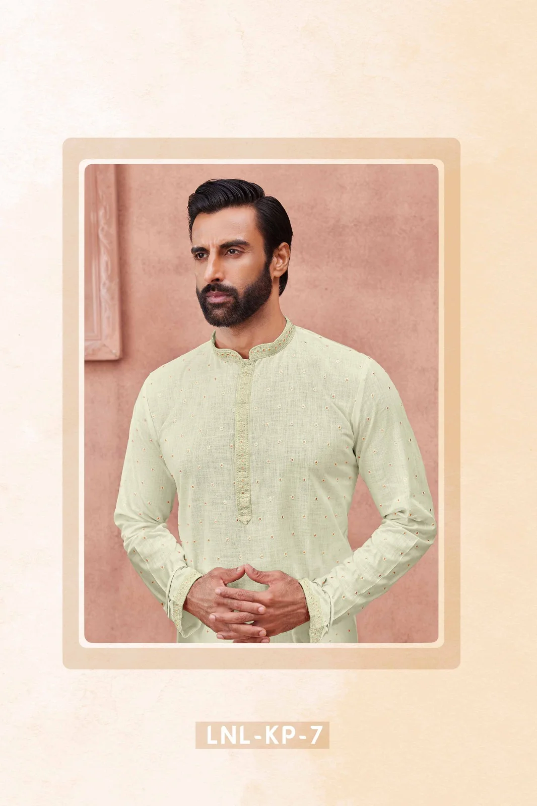 Silk India Tea Green Printed Kurta Pajama for Men