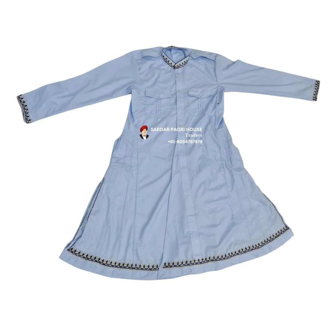 Sky Blue Embroidered Nihang Chola in Poly Cotton