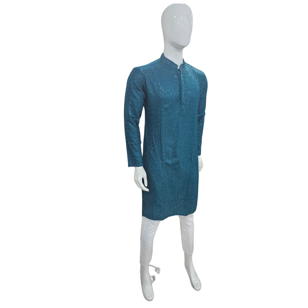 Teal Blue Kurta Pajama With Sequin Work