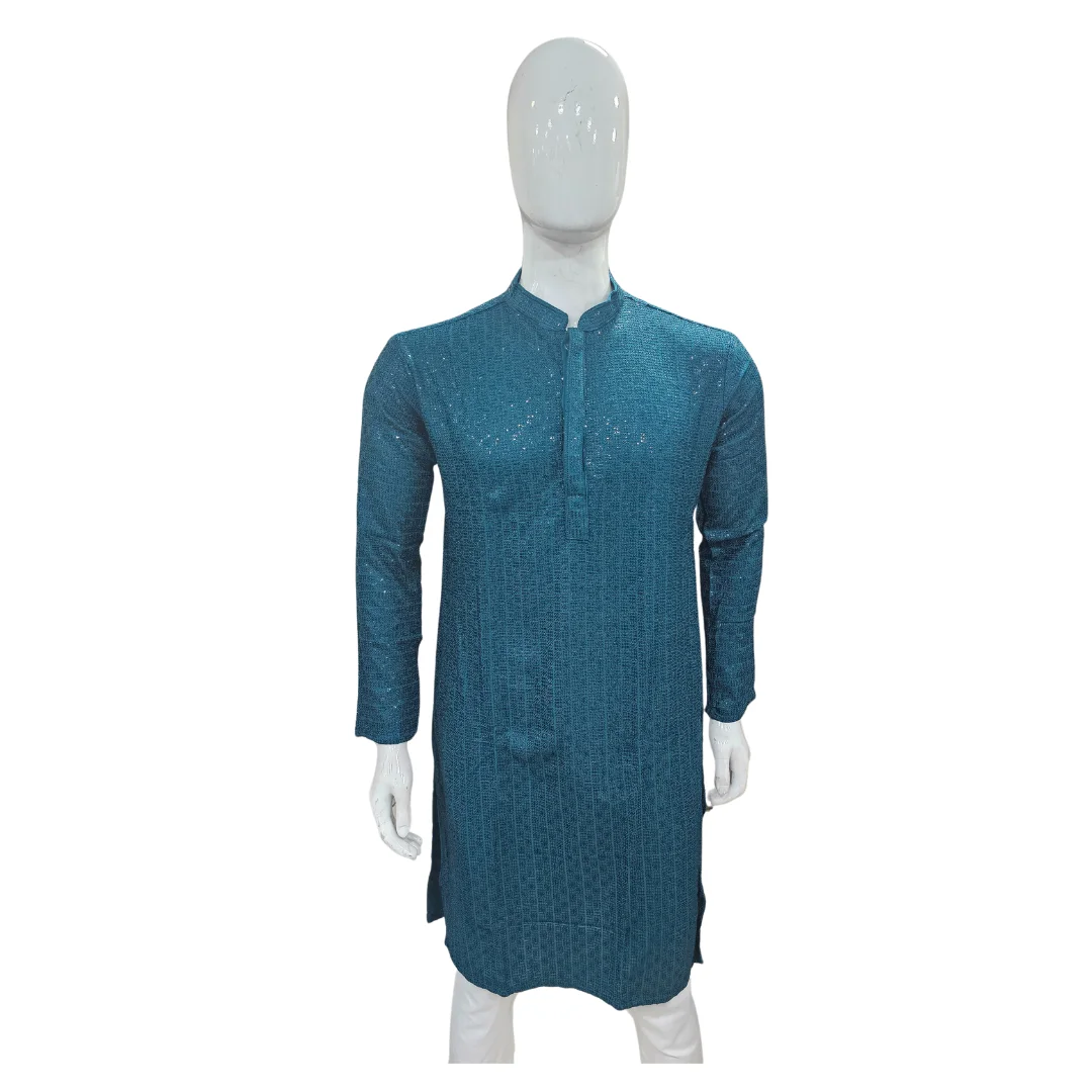 Teal Blue Kurta Pajama With Sequin Work