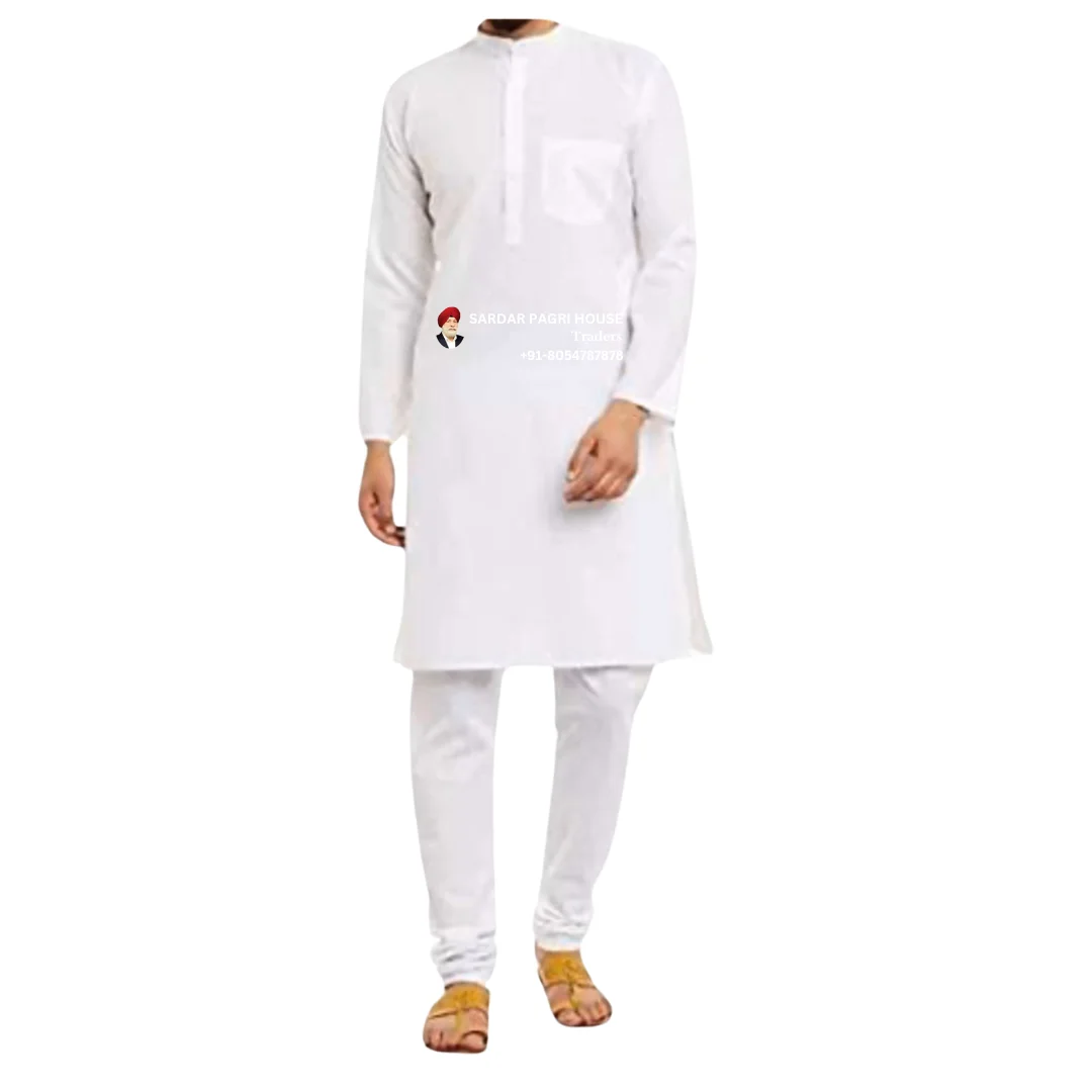 White Bandhgala Full Sleeve Kurta Pajama For Men