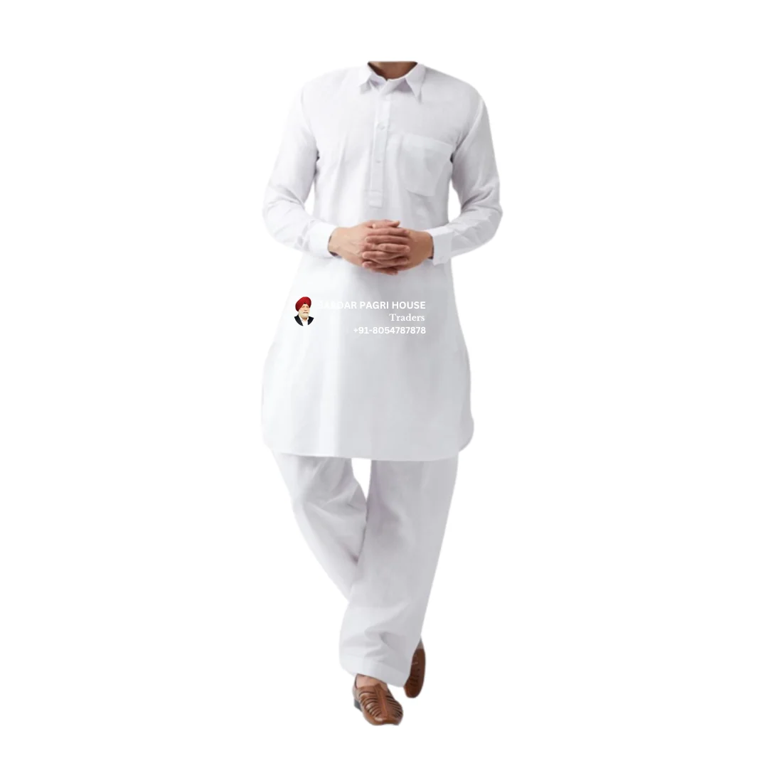 White Cotton Kurta Pajama With Normal Collar