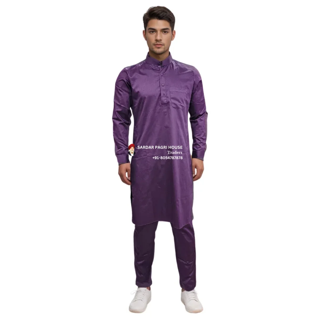Wine Giza Cotton Kurta Pajama With Ban Collar