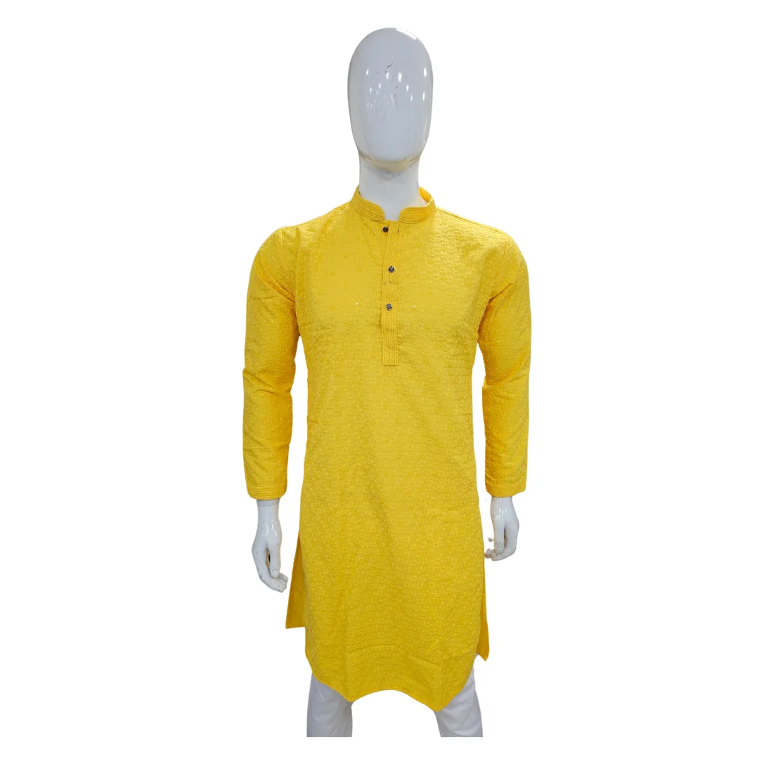 Yellow Kurta Pajama With Sequin Work
