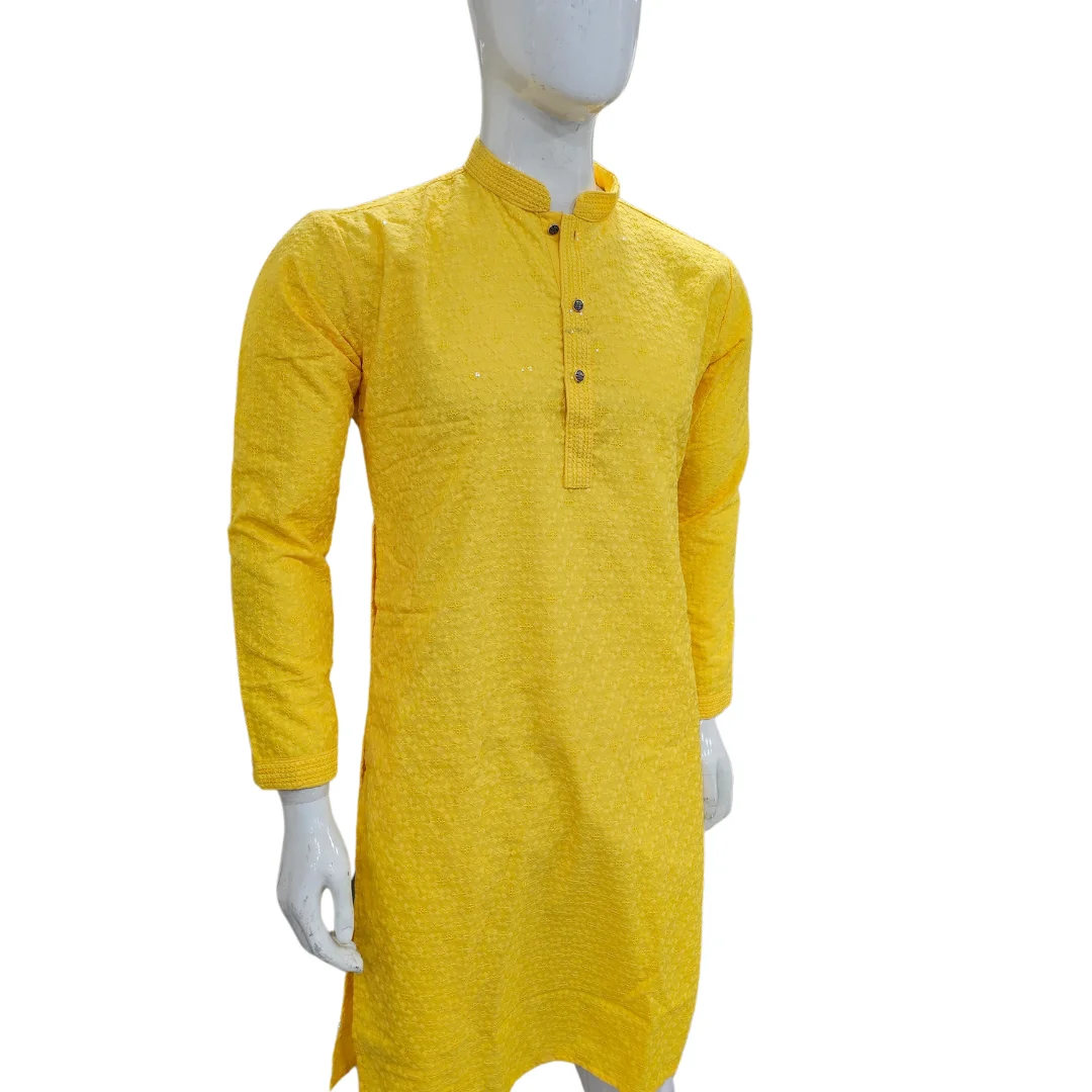 Yellow Kurta Pajama With Sequin Work